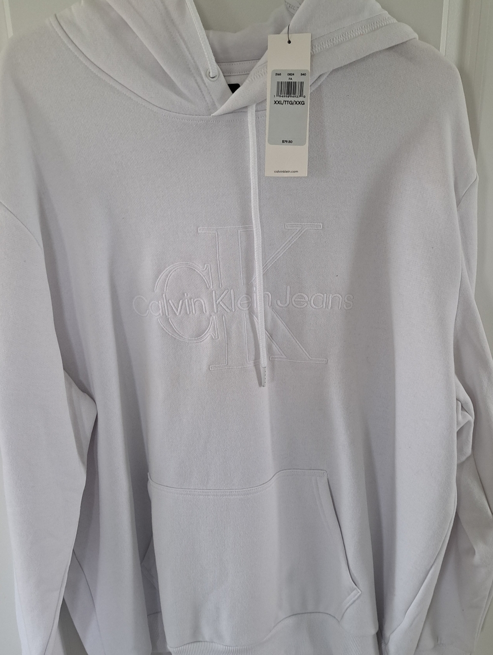 Calvin Klein Jeans White Embroidered-Logo Hoodie